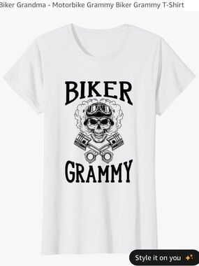 Amazon White "Biker Grammy" Short Sleeve Tee with Black Print
